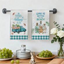 MEMNUN 2条夏季卡车和贝壳图案厨房毛巾，15.75*23.62英寸（40*60厘米），超柔软吸水超细纤维抹布，现代厨房装饰，烹饪烘焙必备，清洁用品，适用于餐厅、厨房、家居装饰和礼品，四季皆宜。 - 彩色 - 查看 7
