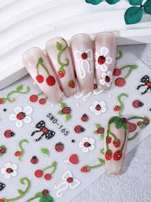 2 miếng dán móng tay 5D nổi bật hình bọ rùa, quả anh đào, dâu tây dễ thương mùa hè, phụ kiện trang trí móng tay tự dính chủ đề côn trùng, đồ dùng làm móng DIY cho nữ - Nhiều màu - Xem 7