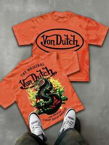Double-Sided Printing Men's-Shirt Men's Short-Sleeve-Shirt100% Cotton Fabric Soft & Skin-Friendly Unisex Style Gifts Spring Festival, Valentine's Day,'s Day &-Van Dutch Print Men Shirt Classic Americana Style Graphic Tee Streetwear Fashion Casual Wear Car Enthusiasts And Vintage Culture Lovers-Unisex Summer Casual Vintage Cotton Printed T-Shirts For Couples - 橘色 - 查看 1