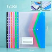 12 pezzi Cartelle espandibili - Formato A4 con 11 fori, buste in plastica con bottoni a scatto e etichette scrivibili, scomparti espandibili da 2 pollici - Adatte per raccoglitori scolastici, ufficio domestico, documenti da viaggio, registri presenze - Borse portadocumenti con più fori - Borse di grande capacità - Organizer portatili per documenti - Forniture per studenti - Articoli essenziali per il viaggio di lavoro - Set - Visualizzare 8