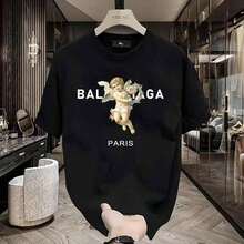 Stampa natalizia di , abbigliamento estivo da uomo, t-shirt grafica casual a maniche corte con scollo rotondo, articolo popolare - nero - Visualizzare 2