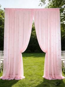 1 pieza Tela de tul rosa perla con perlas incrustadas, cortina de fondo para boda, tela decorativa para vestido de novia, decoración para fiesta de boda, telón de fondo para fotos, mantel, bandera, envoltura de regalo, tul bordado con perlas elegante para manualidades DIY, decoración de ceremonia, ducha nupcial, decoración del hogar, telón de fondo para eventos - Perla rosa - Ver 4