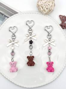 1 pieza Lindo accesorio de bolso con oso, con decoraciones creativas de corazón y estrella, llavero de oso rosa/marrón/rojo rosa adecuado para mujeres y niñas, colgante de oso con lazo exquisito, decoración colgante de oso de resina para mochila, bolso, mochila escolar, habitación, regalo dulce, accesorio de coche, llavero - Multicolor - Ver 2