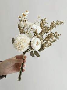 1/2件人造菊花花束 - 仿真乾燥花球設計 - 適合辦公室、花瓶、居家、桌面裝飾、訂婚和婚禮佈置 - 白色 - 查看 2