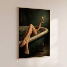 1pc Frameless Vintage Western Dirty Martini Sage Green Bathroom Poster Bikini Preppy Wall Art Canvas Print For Living Room, Bedroom, Dorm Room Decor - Bathroom - View 5