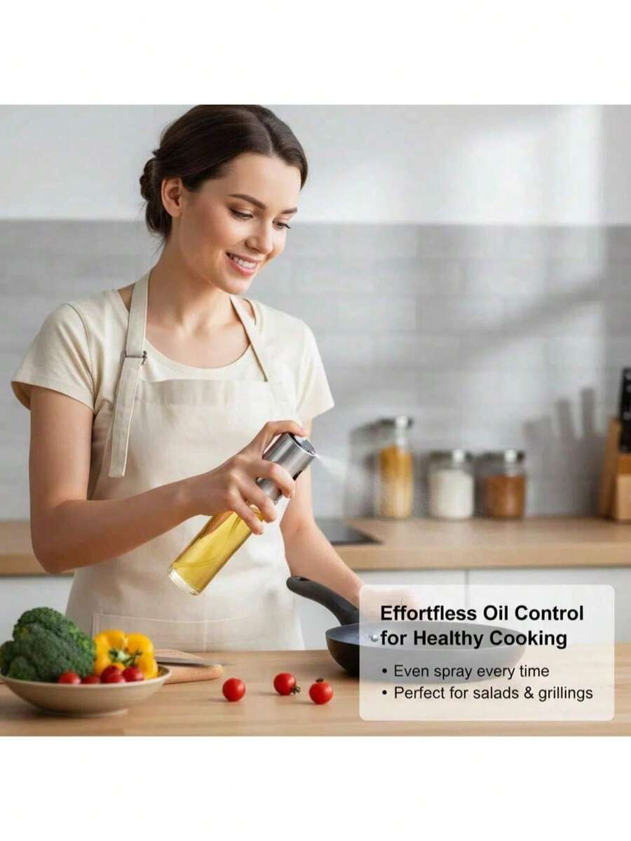 1 bình xịt dầu bằng thép không gỉ, bình xịt nấu ăn bằng thủy tinh có vòi tích hợp, bình xịt dầu ô liu chống rò rỉ dùng cho nhà bếp, làm bánh, nồi chiên không dầu, vỉ nướng BBQ, giấm và gia vị, dụng cụ nhà bếp thiết yếu dễ vệ sinh.