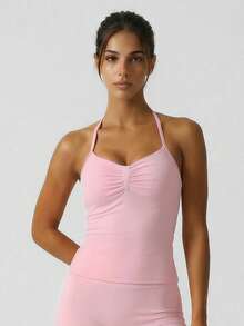 Sodalemon Canotta da donna con spalline regolabili e schiena a racer, reggiseno sportivo con imbottitura elastica per fitness, palestra, yoga, attività casual all'aperto - Rosa - Visualizzare 3
