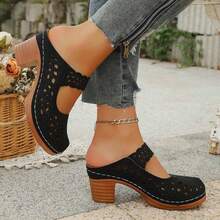 Women's Hollow Out Chunky Heel Mules Slip On Clogs For Beach Vacation Daily Commute Shopping Outdoor Summer Wear Sporty Hollow Out - 黑色 - 查看 6