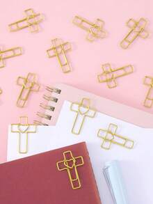 50 piezas de clips de papel con forma de corazón dorado, suministros para el estudio de la Biblia, clips de papel versátiles para marcadores de libros, clips para diarios, regalos para maestros - cruz - Ver 5