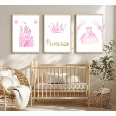 Tranh in nghệ thuật hiện đại 1/3 chiếc hình công chúa màu hồng với vương miện và váy, trang trí thẩm mỹ tươi sáng, phù hợp cho phòng khách, phòng ngủ và văn phòng, sẵn sàng treo, quà tặng trang trí nhà cửa lý tưởng, đồ trang trí phòng trẻ em, trang trí tường.