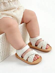 Sandal đế bằng hở mũi, họa tiết hoa, chất liệu da PU mềm mại cho bé gái sơ sinh/trẻ nhỏ, thích hợp cho mùa hè. - trắng - Xem 5