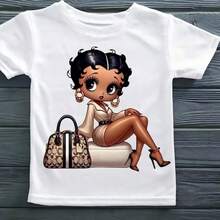 Men's Size T-Shirt, Loose And Breathable T-Shirt; African-American Woman Betty Wearing Brand Apparel; DTF Heat Transfer PNG Sublimation Pattern - Trắng 1 - Xem 1