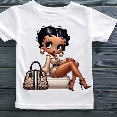 Loose-Fitting, Breathable T-Shirt; Betty, An African American Woman Wearing Brand Clothing; DTF Heat Transfer PNG Sublimation Pattern.