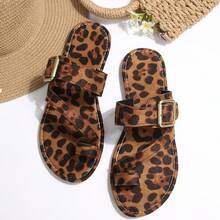 2026 New Retro Leopard Print Slippers For Women, Adjustable Buckle Flat Sandals Suitable For Party, Beach, Daily Wear - Coffee Brown - View 7