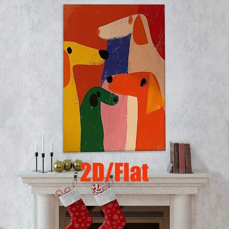 2D Plano, 2D Plano [JIT]1pcs, Pinturas en Lienzo sin Marco, Este Perro Viene en Naranja, Amarillo, Azul, Verde y Rojo, Pósters e Impresiones, Sala de Estar, Decoración de Oficina, Arte de Pared, Dormitorio, Escuela, Café, Abstracto, Decoración del Hogar, Regalo de Cumpleaños Perfecto, Regalo de - Sin marco - Ver 1