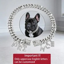 Luxury Decorative Collar For Cats And Dogs, Combining Classic Hip-Hop Cuban Chain And Letter Pendant, Made Of Zinc Alloy Resistant To Deformation And Corrosion, Sparkling Rhinestones Enhance The Elegant Look, Adjustable Size For Long-Term Comfortable Wear - Multicolor - View 3