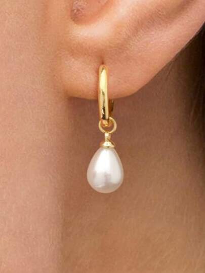 1 Pair Faux Pearl Teardrop Dangle Earrings, Fashionable Women's Earrings Suitable For Daily Wear, All Seasons