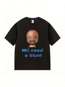 Men'S Funny-Shirt - Mii Need A  Graphic Tee, Casual Short Sleeve Crew Neck Cotton Tee Streetwear & Casual Attire, Black With Blue Print, Comfortable Casual Attire |   Humorous Graphic Tee |   Cotton Tshirt 721J - màu đen - Xem 1