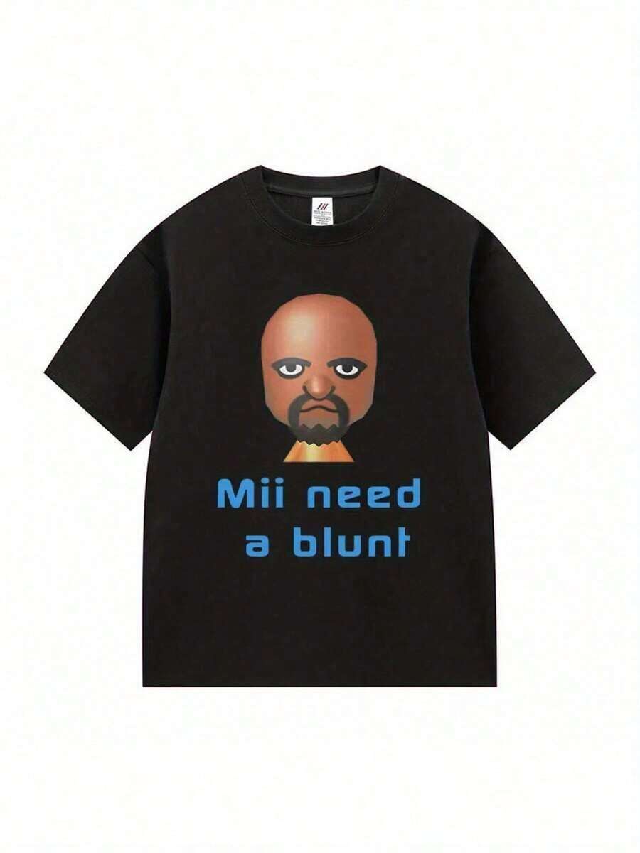 Men'S Funny-Shirt - Mii Need A Graphic Tee, Casual Short Sleeve Crew Neck Cotton Tee Streetwear & Casual Attire, Black With Blue Print, Comfortable Casual Attire | Humorous Graphic Tee | Cotton Tshirt 721J - màu đen - Xem 1