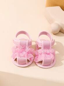 0-1 Year Old Baby Prewalker Shoes, Floral Trim Sandals - Pink - View 3