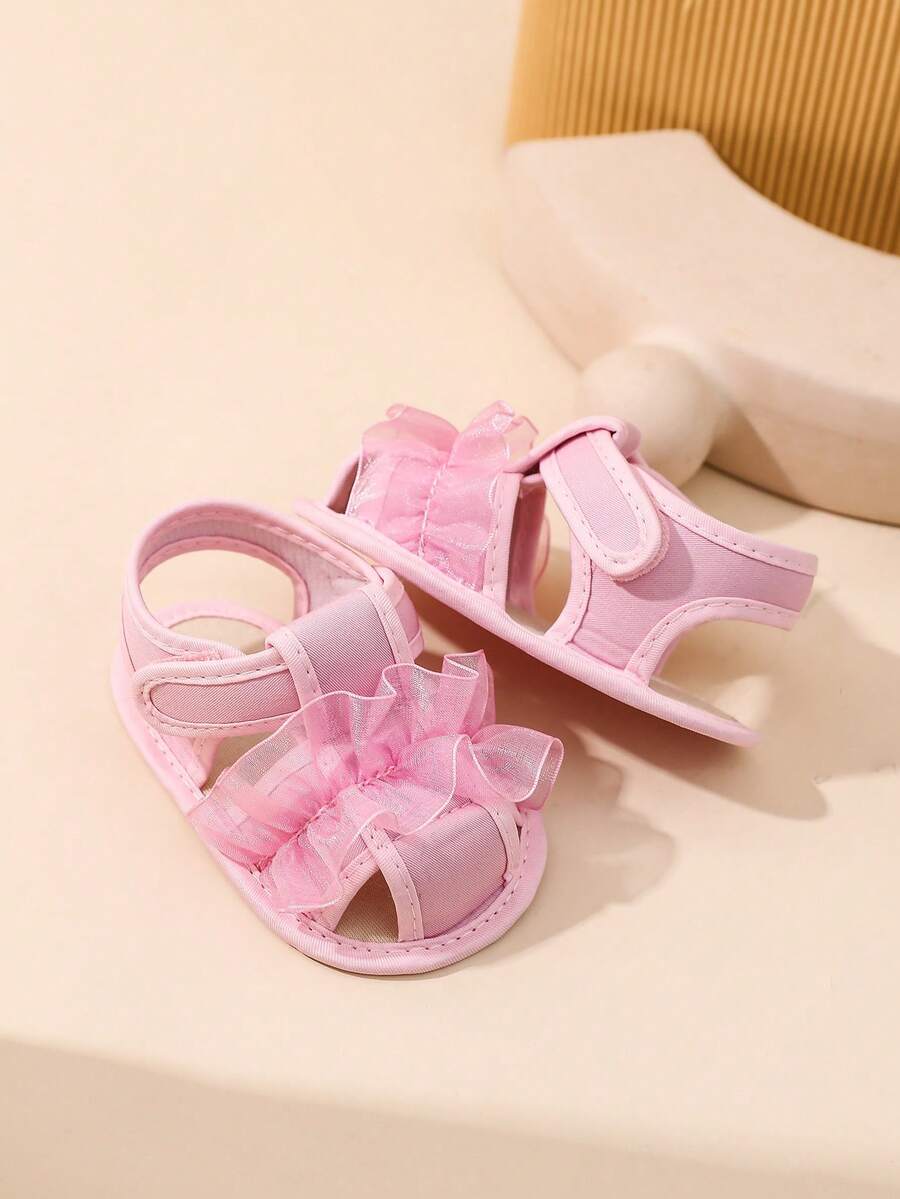 0-1 Year Old Baby Prewalker Shoes, Floral Trim Sandals - Pink - View 1