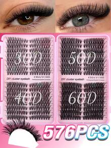 Bộ nối mi tự làm 576 sợi D Curl 30D+40D+50D+60D, mi giả dạng chùm D Curl 10-16mm, mềm mại và bông xốp, bộ mi giả dày dặn mini tiện dụng khi đi du lịch, kèm keo, chất làm kín và nhíp để sử dụng tại nhà. - Nhiều màu - Xem 14