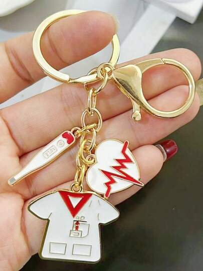 1pc Alloy Nurse And Doctor Theme Pendant, Gold Keychain, Full Of Love - Thermometer - Nurse Outfit Pendant, Women's Decorative Pendant With Buckle, Keychain, Perfect Gift For International Nurses Day, Classic Design, Couple Pendant, Suitable For Bags, Keys, Earphones, Phone Cases, Nurse Theme, Thank You Nurses