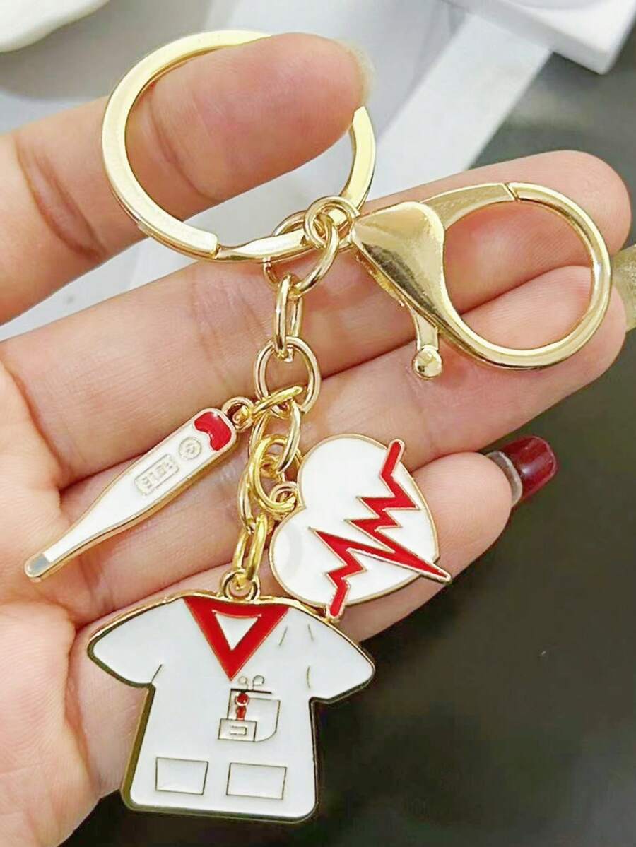 1件合金护士医生主题吊坠,金色钥匙扣,充满爱意 - 体温计 - 护士服吊坠,女士装饰吊坠带扣,钥匙扣,国际护士节完美礼物,经典设计,情侣吊坠,适用于包包、钥匙、耳机、手机壳,护士主题,感谢护士 - 彩色 - 查看 1
