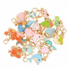 Mặt dây chuyền tráng men chủ đề đại dương, hình động vật biển dễ thương rùa, cá heo, nàng tiên cá, dùng để tự làm móc khóa, túi xách và trang sức. - Vàng - Xem 2