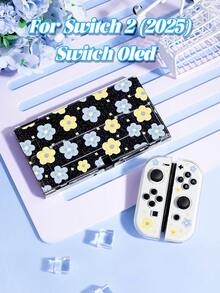 1pc Floral Oil Painting Pattern Transparent Glitter Protective Case, Compatible With Nintendo Switch 2 (2025) / Switch OLED Console And Joy-Con Controllers, Best Gift For Switch Players - Multicolor - View 1