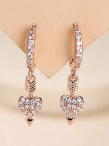 1 Pasang Anting Hoop Hati Bergaya dengan Hiasan Zirkonia Mikro Berbahan Tembaga - W16424 - View 9