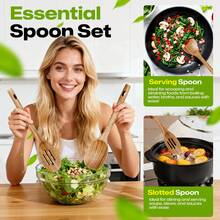 AIUHI 2pcs Wooden Spoons For Cooking Natural Kitchen Wooden Kitchen Utensils Set Wooden Cooking Utensils - Brown - View 4