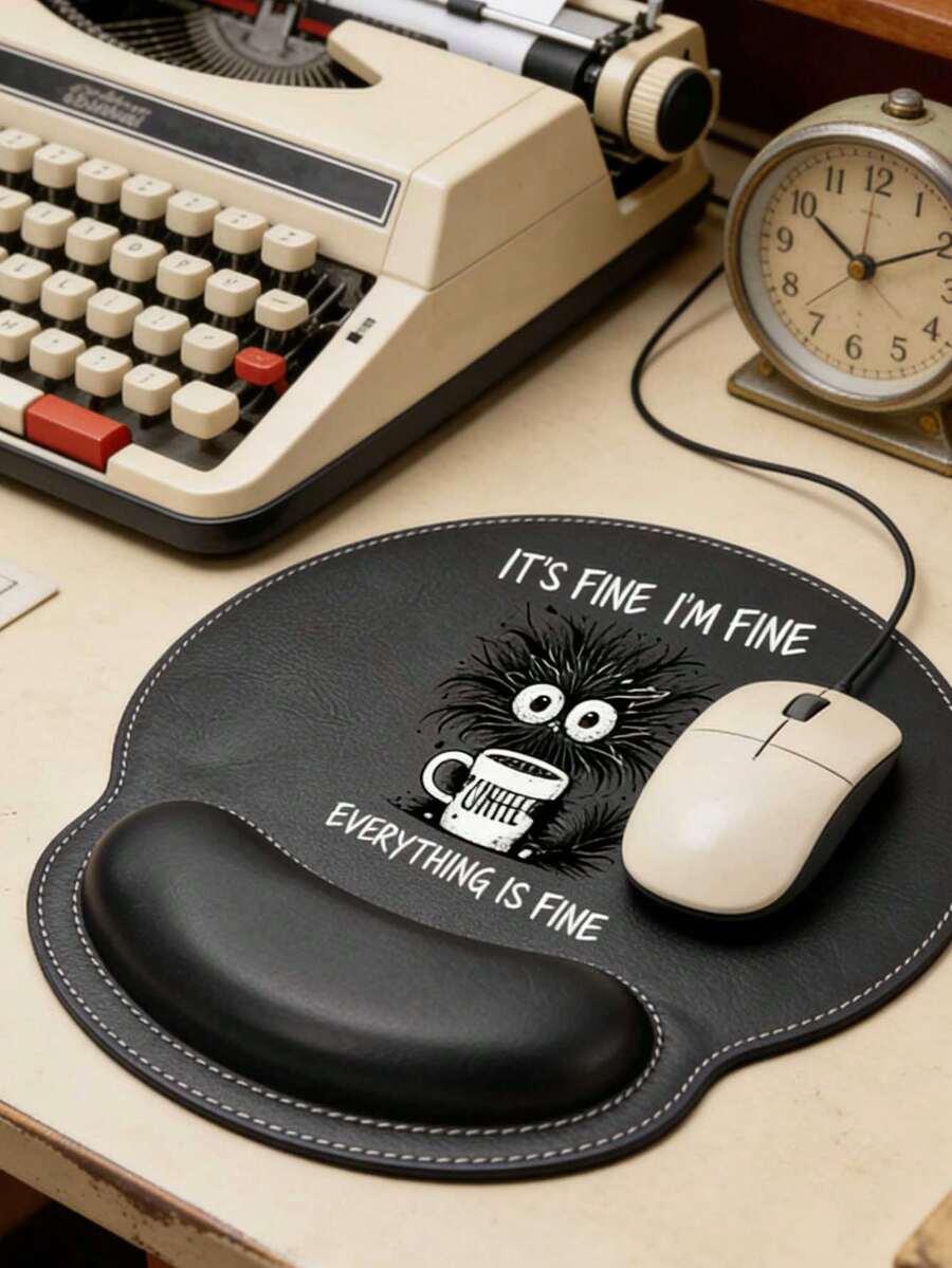 Tapis de souris avec support pour poignet, Tapis de souris avec repose-poignet "Tout va bien" avec motif chat et café, Tapis de souris ergonomique en cuir avec motif chat hérisson intéressant et tasse de café pour bureau, Tapis de souris de jeu mignon avec chat dessin animé et support pour poignet pour ordinateur portable, Conception ergonomique avec repose-poignet, Tapis de souris en similicuir - multicolore - Voir 1