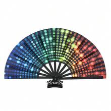 1PC Colorful Rainbow Handheld Fan - The Folding Design Can Produce A Loud Sound. Summer Carnival Fan Handheld Fan, Large Festival Handheld Fan, Suitable For Summer Cooling, EDM Music Parties, Christmas Parties, New Year Parties, Dance Performances And Gifts For Male And Female Dancers - 圓點 - 查看 4