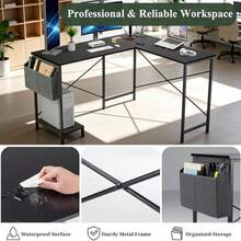 L Shaped Desk, 50-Inch Office Computer Gaming Desks Corner PC Table With Side Bag And Reversible Shelf For Home Work Study Writing Black - 黑色 - 查看 3