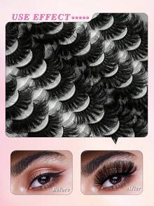 20 Pairs ENCHUW Fluffy Curled False Eyelashes, Natural Voluminous Long Lashes, 5D Dramatic Lashes Suitable For Party - Black - View 4