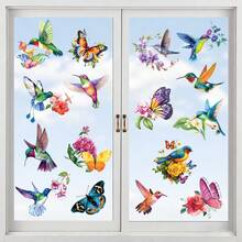 CHAILLY Watercolor Hummingbird & Butterfly Window Stickers, Colorful Flower Peel And Stick Decals For Glass Door & Home Decor - Wall Stickers - View 5