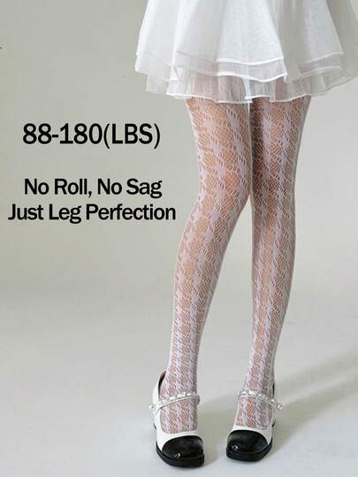 1 pièce Bas en dentelle à motif pied-de-poule pour femmes grandes tailles, convenant pour 40-82 kg. Collants opaques amincissants pour Lolita, fête, séance photo