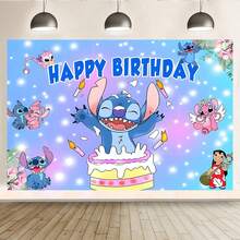 1pc Authorized Cute Stitch Candle Cake Birthday Party Decoration Background Cloth (82.7x59.1 Inches, 59.1x39.4 Inches, 39.4x29.5 Inches), Blue-Purple Stitch And Lilo, Angel Cake Candles, Christening Cake Table Birthday Party Wall Decor Background Cloth, Suitable For Photography Studio Venue Wall Decor Party Supplies - BJB - View 2