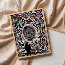 1pc Frameless Vortex - Vertical Modern/Retro/Art Deco Canvas Poster With Optical Illusion Swirling Patterns In Ink, Suitable For / Vertical Spaces - Easy Peel & Stick Installation For Bedroom, Living Room, Office, Dorm Decor - F - View 6