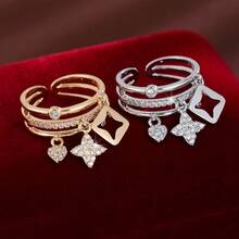 1pc Minimalist Geometric Design Cubic Zirconia Inlaid Adjustable Ring For Women - Multicolor - View 9