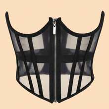 1pc Mesh Zipper Waist Cincher, Women's Breathable Corset Shapewear, Suitable For Party Outfits - Black - View 5