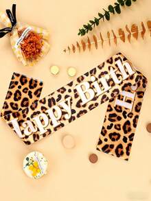 Faixa de Aniversário com Estampa de Leopardo, Cinto de Cintura de Festa de Aniversário Feminina com Padrão de Leopardo na Moda, Alça de Ombro para Decoração de Aniversário, Celebração de Aniversário, Despedida de Solteira, Cosplay, Acessórios de Festa, Adereço para Fotos - A - Visão 3
