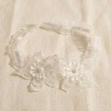 1pc Lace Flower Elastic Garter, Bridal Wedding Thigh Chain Accessory - White - View 2