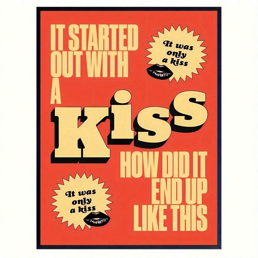 Póster plano 2D, 2D plano, uno sin marco en lienzo con la impresión 'Solo fue un beso', perfecto para los entusiastas de la música. Arte de pared ideal para la decoración del salón y el dormitorio - Sin marco - Ver 1