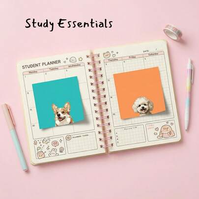 Bộ 3 tập giấy ghi chú hình chó và mèo dễ thương | Giấy ghi chú dán hình chó Corgi, chó Bulldog Pháp, chó Golden Retriever, chó Shetland Sheepdog dễ thương, giấy tự dính thẩm mỹ, phù hợp cho sổ kế hoạch học tập, quà tặng văn phòng phẩm hình động vật hoạt hình, hình vuông.