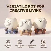 1pc Cute Cartoon Character Flower Pot, Creative Smiling Face Design Decorative Planter, Matte Smooth Mini Succulent/Cactus Planter, Desk Decor Artistic Sculpture, Lovely Style Novelty Plant Container For Living Room, Bedroom, Office, Home Decor - Multicolor - View 2