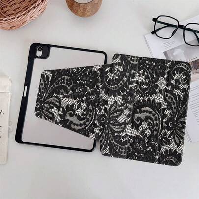 1 chiếc ốp bảo vệ máy tính bảng gập lại được, xoay 360°, họa tiết ren đen cổ điển, tương thích với iPad 11/A16/10th/Air4/5/6/Pro 12.9/2024/2025/2020/2021/2022/2023/10.2/10.9, 5/5pro/6/6pro/7/7pro/21s Pro, tuyệt vời cho công việc, du lịch và sử dụng tại nhà.