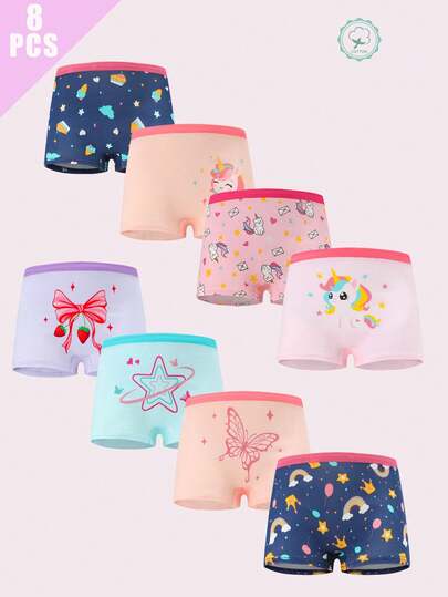8条/包 纯棉女童内裤，柔软舒适可爱卡通印花女童三角裤