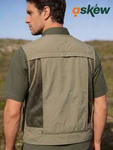 Men's Lightweight Stand Collar Vest, Multi-Pocket Casual Outdoor Utility Vest, Multi-Pocket Spring/Autumn Tactical Jacket Sports - Khaki - View 2